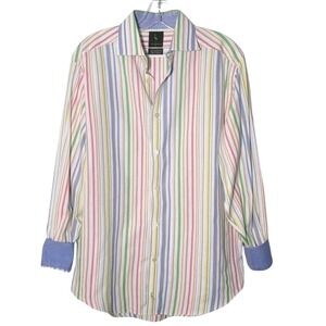 Tailorbyrd Mens Striped Button Down Shirt Size M Multicolor Cotton Casual Preppy